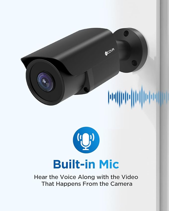 4COVR 4K PoE Security IP Bullet Camera Outdoor, 8-Megapixel UHD Wired Surveillance Video Camera, AI Human Vehicle Detection, 110° Wide Angle 2.8mm Lens with Audio, 100ft IR Night Vision, LY37EB8MA