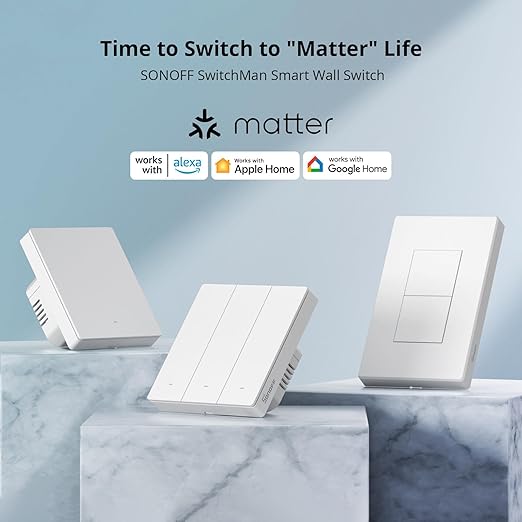 SONOFF Matter Smart Light Switch, 2.4GHz WiFi Light Switch, Neutral Wire Required Interruptor Inteligente, Smart Life Light Switch Compatible with Alexa and Google Home, 3 Gang M5-3C-120W