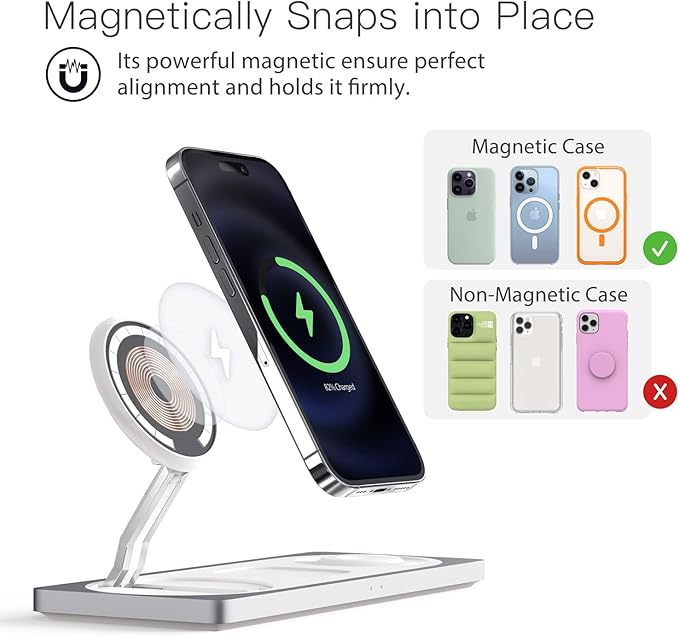 3 in 1 Charging Station for Apple Devices: Used for iPhone and Watch Charging Station with Magsafe Charger Stand, Wireless Charger for iPhone 16/15/14/13/12, Apple Watch 1-9/Ultra, AirPods 3 Pro