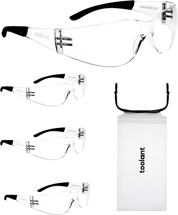 toolant Bulk Clear Safety Glasses with ANSI Z87.1 / UV 400 Standard, Eye Protection for Shooting, Construction and Laboratory