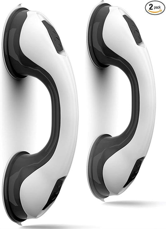 NL'AAHCÉ Grab Bars for Shower Heavy-Duty (2Pack) 12-Inch ADA Compliant Grab Bar for Seniors Shower Handles for Elderly Suction Handicap Safety Handrail for Bathroom Bathtubs Toilet Tiles Glass Black