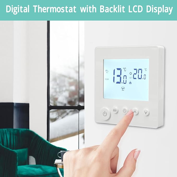 Floor Heating Thermostat, 90V-240V Floor Temperature Controller Smart Programmable Control Panel LCD Display for Home Indoor