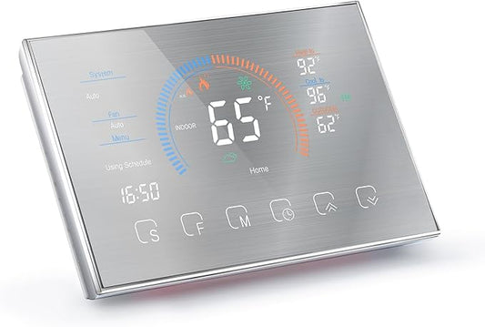 WiFi Smart Heat Pump Room Thermostat Temperature Controller 4.8 Inch Color LCD Screen Programmable Touch Control/Mobile APP/Voice Control Compatible with Alexa/Google Home