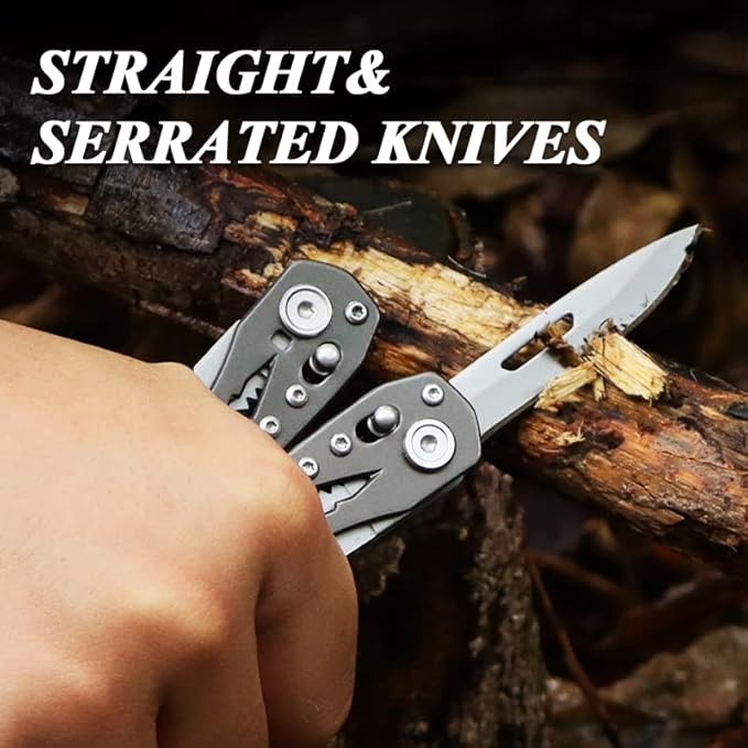 15-in-1 Multi Tool Pocket Knife, Tactical Multitool Knife Pliers, Camping Survival Gear with Knife Saw Scissors Serrated Blade Bottle Can Opener Screwdrivers Safety Lock, Unique Gifts for Men