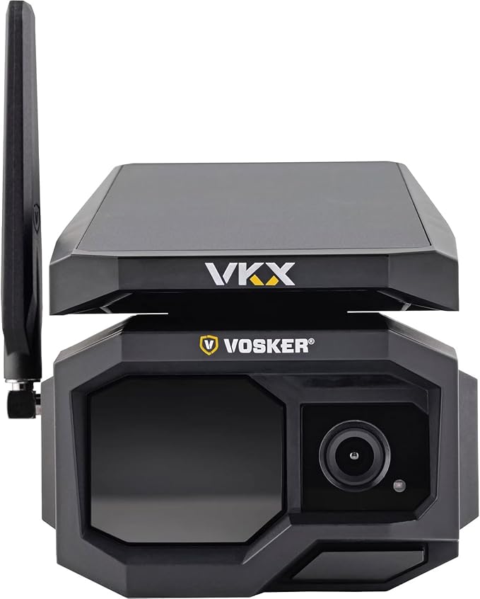 Vosker VKX Solar Powered 4G-LTE Outdoor Cellular Security Camera - No WiFi Needed, Motion Activated, Night Vision, SIM Card Included, On-Demand Mode - 15s Video Clips, IP65 Weather-Resistant