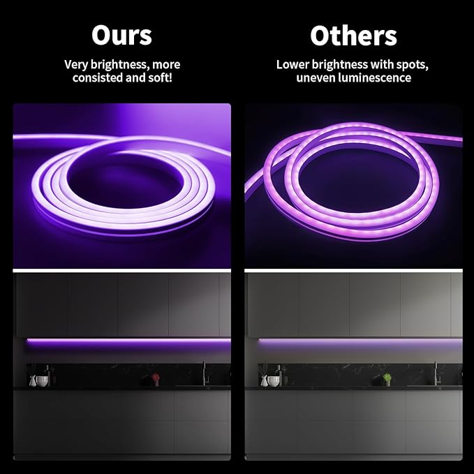 iNextStation 12V Purple LED Strip Lights 16.4FT, Flexible Silicone Neon Rope Light, Waterproof, Cuttable, Dimmable & Linkable, for Cabinet, Ceiling, Wall, Bedroom, Kitchen, Garage (No Adapter)