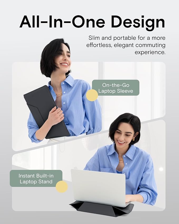 MOFT Laptop Carry Sleeve, 2-in-1 Laptop Bag & Stand for 13" MacBook Air/Pro & Dell/HP/Lenovo/Asus, Stylish Slim Computer Sleeve Bag with Expandable Storage for Computer Accessories, Night Black