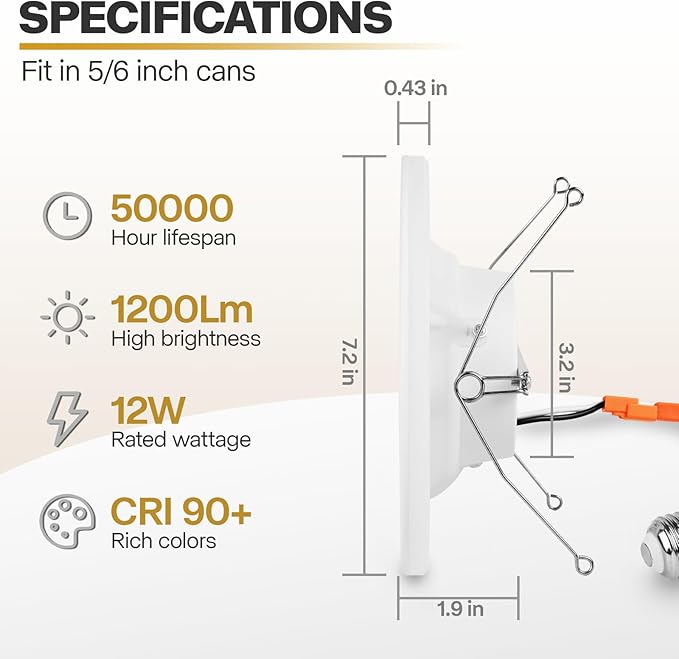 24 Pack 5/6 Inch LED Can Lights with Night Light, 5CCT Retrofit Recessed Lighting Selectable 2700K-6000K Dimmable, 12W=75W, 1200LM Downlight with Metal Smooth Trim - ETL and Energy Star