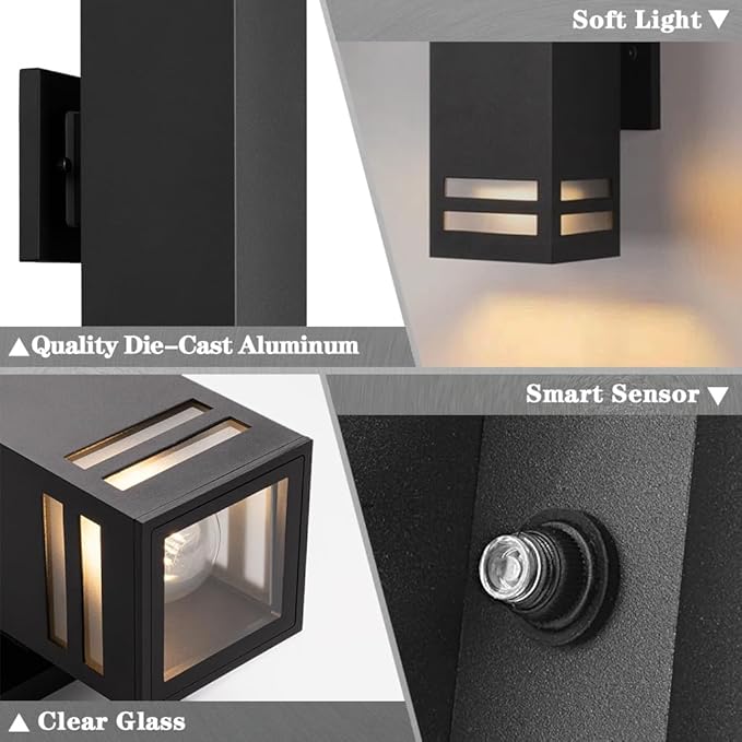 SHIMR Dusk to Dawn Outdoor Light Fixture, Modern Outdoor Wall Lights with LED Bulbs Includes, Aluminum Anti-Rust Sconce Up and Down Outside Lights for House Porch Garage Patio [ETL Listed]