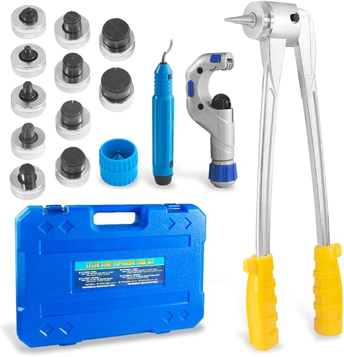 WiseWater HVAC Tubing Expander Kit, Tube Swaging Set Includes 3/8'' to 1-5/8''Expander Heads, Tube Cutter, Reamer, Deburring Tool for Soft Copper, Aluminum, Brass Tubes