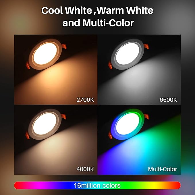 Smart LED Recessed Lighting 6 Inch, IC Rated & ETL Certified Recessed Ceiling Light, RGB & Cool & Warm White Dimmable Color Changing Downlight Work with Alexa/Google, Sync to Music, 1200Lumen,6 Pack