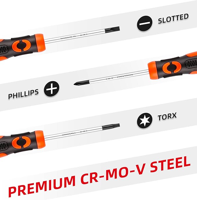 Precision Screwdriver Set 9-Piece Durable Chrome Vanadium Steel Shaft, Magnetic Tip, Ergonomic Grip, and Swivel End Cap (9-Piece)