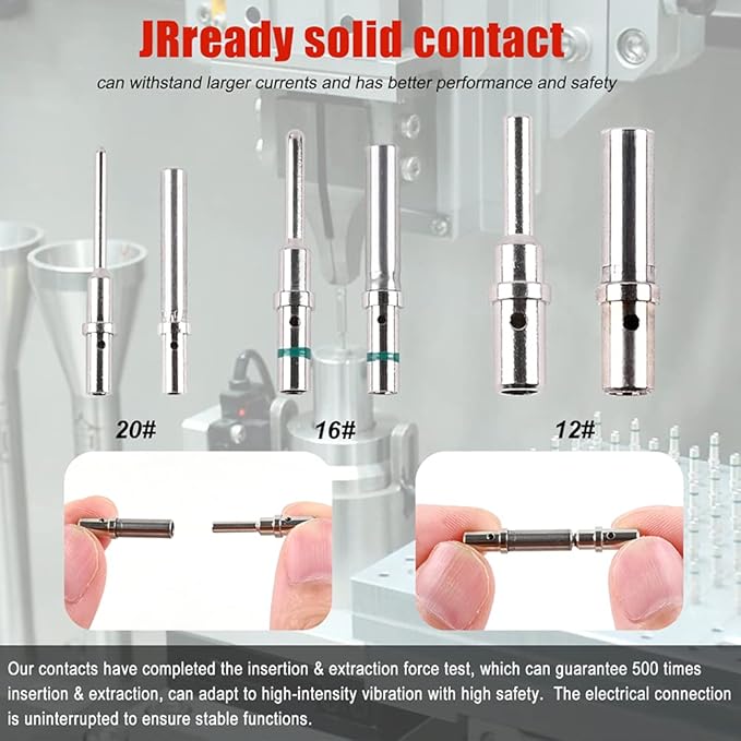 JRready ST6257 DTP Solid Barrel Size 12 Contacts DTP Connector Terminal KIT 20 PCS Male Pins 0460-204-12141 and 20 PCS Female Sockets 0462-203-12141 for Wire Size 12 to 14 awg