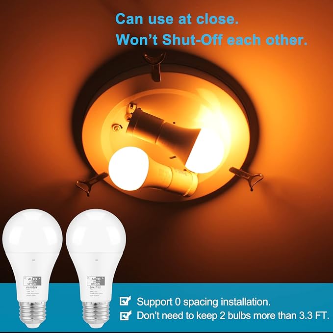 Dusk to Dawn Bug Light Bulbs Outdoor, 1900K Amber Yellow, 800 Lumen, LED 12W, A19 E26, 4-Pack, HQ-H020