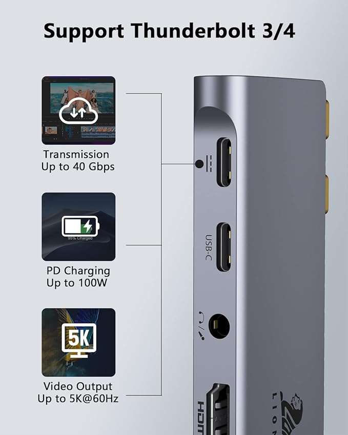 USB C Hub Adapter for MacBook Pro/Air M1M2M3 2022 2021 2020 13"15"16",Multiport MacBook Adapter MacBook Accessories with 4K HDMI,3USB3.0,Audio,100W Thunderbolt-Enabled USB-C,Support MagSafe 3 Charging
