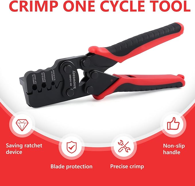Knoweasy Weather Pack Crimp Tool and Molex Crimper Compatible with Deutsch DT Series Stamped or Formed Contact,Molex, Delphi, Amp, Tyco, Harley, PC, Automotive - AWG 24-14
