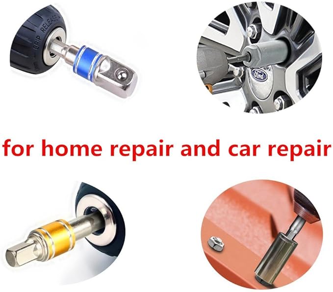 Impact Grade Socket Adapter/Extension Set Turns Power Drill Into High Speed Nut Driver,1/4-Inch Hex Shank to Drive for Adapters to Use with Drill Chucks, Sizes 1/4" 3/8" 1/2", Cr-V, 3-Piece