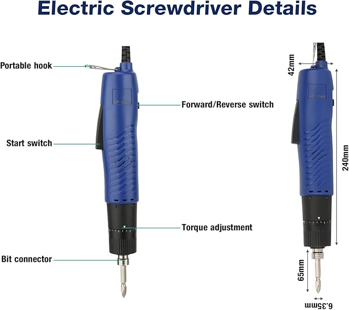 WALFRONT Electric Screwdriver Adjustable 1/4" Handheld Straight Shank Practical Repair Kit 900RPM Fit Screw 2-6mm(US Plug 110V)