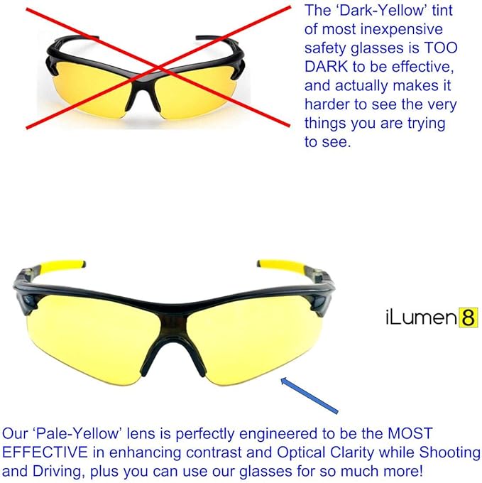 iLumen8 BEST Shooting Glasses UV Blacklight Yellow Vision Safety Eye protection