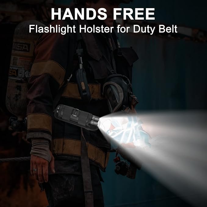 ULTRAFIRE Tactical Flashlight with Holster, Single Mode LED Flashlight 1000 High Lumen Duty Flashlights with Belt Holster and Charger, Bright Small Flash Light WF-501B
