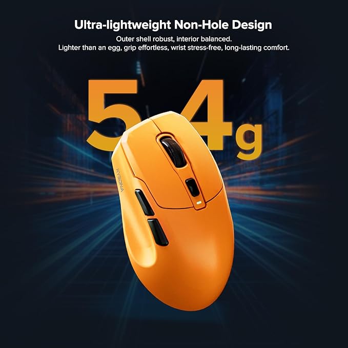 Wireless Gaming Mouse, 26000 DPI, 8K Polling Rate, Tri-Mode 2.4GHz/USB-C/Bluetooth Ergonomic Mouse, Web-Driven, Ice-Cooling Coating, Rechargeable Gaming Mice for Laptop/PC/Mac/Xbox, Orange