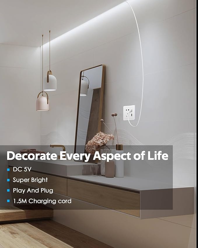 2M COB LED Rope Light Outdoor USB Powered 6.6FT 5V LED Light Strip with Dimmer Daylight White 6000K Dimmable 640LEDs/2M Waterproof IP67 Flexible LED Strip Light for Indoor Room TV Backlight