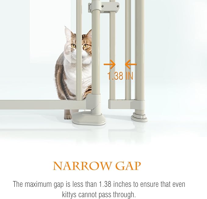 74-98" Extra Tall Cat Gate,Fits 33.85-42" Wide Opening,No Drilling Pressure Mount Design,Innovation Transparent Double Opening Pet Gate,Double Doors for Doorways/Stairs/Kitchen/Home, White