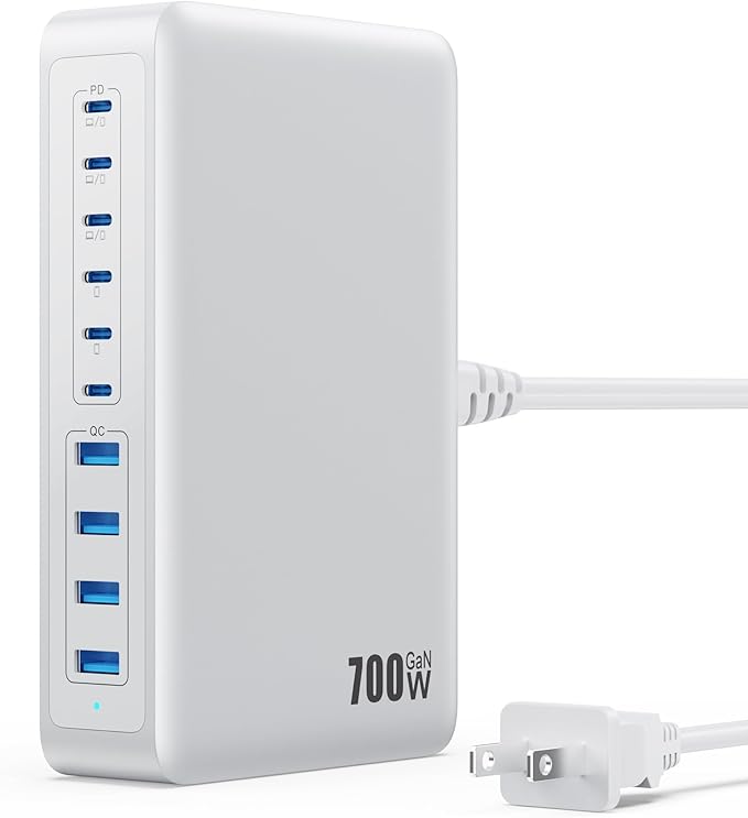 USB C Charger 700W USB C Charger Block,Upgraded GaN V 10-Port Fast Charging Station Hub,3X PD 100W Laptop Charging Adapter Compatible with MacBook Pro/Air,DELL,Steam Deck,iPhone 16/15/14,Galaxy S23