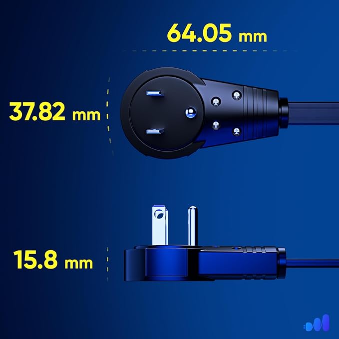 Maximm 360 Rotating Flat Plug Extension - 6ft Flat Cord for Under Carpet, Slim Space-Saving Plug Design (Black)