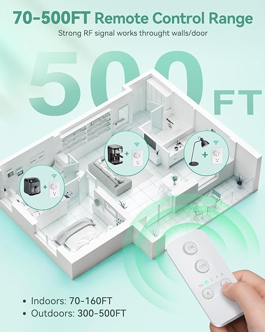 Remote Control Outlet, Wireless Remote Light Switch, Remote Outlet with Timer, 500ft Range Timer Outlet Plug, 15A/1500W Remote Plug in On/Off Switch, for Lamps, Fans, Appliances