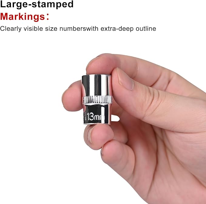 Egofine 10PCS 3/8” Drive Standard Socket Set,Shallow,Metric（10-21mm,6 Point Socket Set With Hanging Bracket,Cr-V Steel