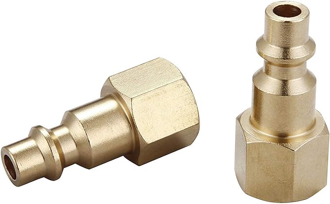 Air Hose Fittings And Air Coupler Plug, Air Compressor Quick-Connect FNPT Female Plug Kit (Industrial Type D, 1/4-Inch NPT Female Thread, Solid Brass, 2 Piece)