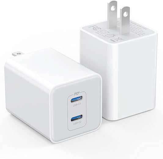 [2-Pack] USB C Charger Block 40W, Dual Port 20W PD 3.0 Type C Fast Wall Charger,Durable Compact Power Adapter for iPhone 16/15/14/13/12/11 Pro Max Plus,iPad,AirPods4,Samsung S25/S24,Watch(White)