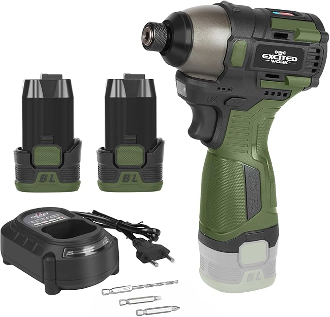 17V Brushless Screwdriver, 140Nm Cordless Impact Driver Set with 3 Adjustable Speed, 2 Batteries and Led Work Light