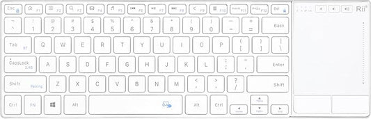 Rii K22S 2.4G Wireless and Bluetooth Touch TV Keyboard with Easy Media Control and Built-in Touchpad,Stainless Steel Compact Keyboard for Windows, Android, Chrome OS, Laptop, Tablet - White