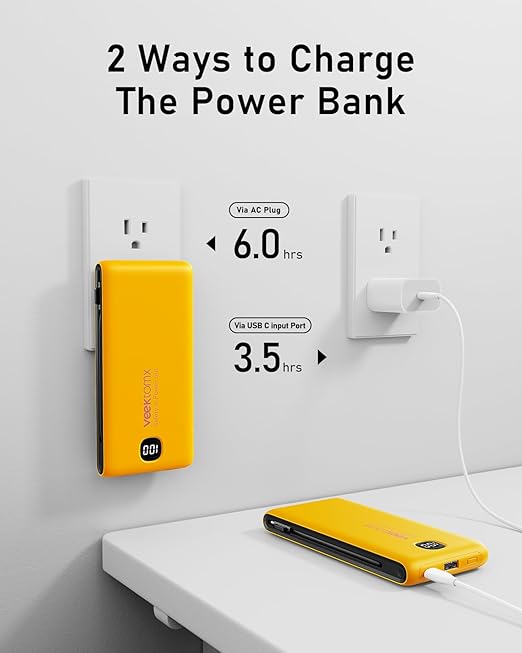 VEEKTOMX Portable Charger with Built in Cables 10000mAh, Power Bank for iPhone with Wall Plug, Travel Essential Fast Charging USB C Slim External Battery Pack for iPhone16/15/14, Samsung, iPad, etc