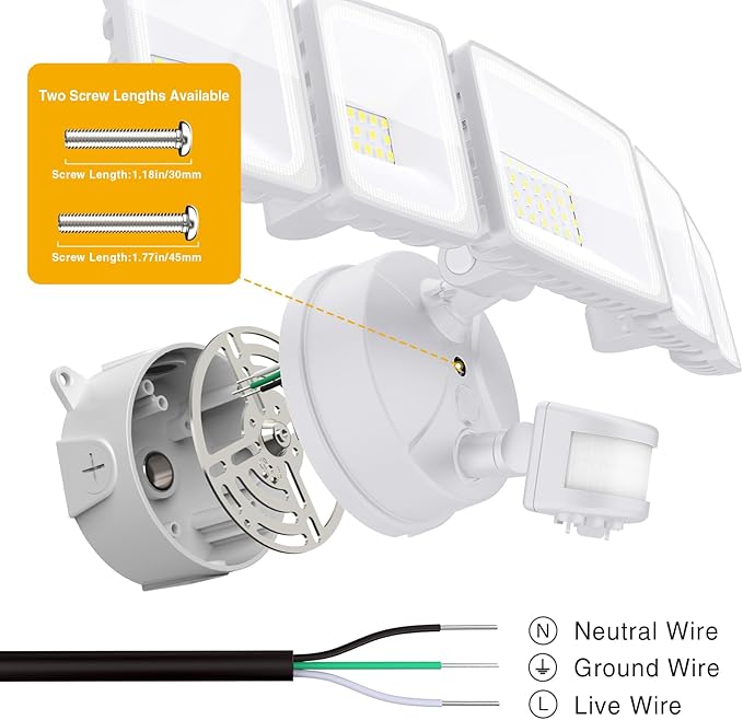 Onforu 5 Heads 55W LED Security Lights Motion Sensor Outdoor, 360° Wide Angle Illumination, 5000LM Flood Light, 6500K, IP65 Waterproof, Hardwired Wall Light for Garage, Yard, Porch, Entryway (White)