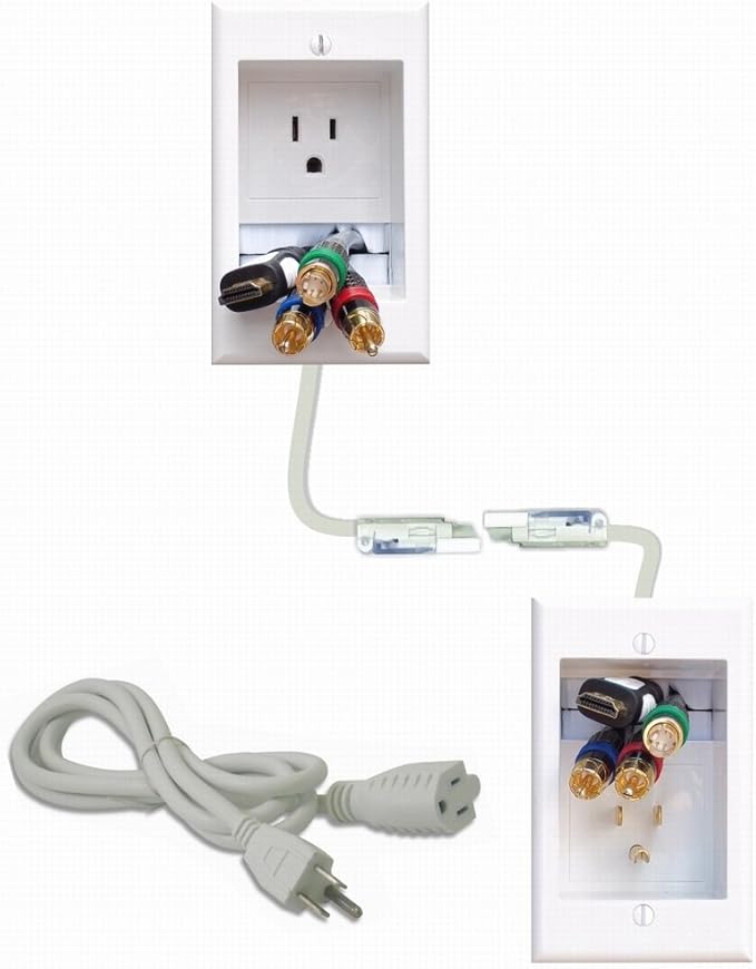 ONE-CK Single Outlet TV Cord Hider for Wall Mounted TVs - Recessed In-Wall Cable hider System for Power & Low Voltage - Matches Existing Outlets - Hide Wires With this Easy DIY Install Kit