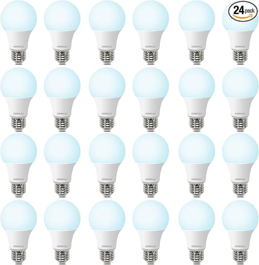 24 Pack LED Light Bulbs 60 Watt Equivalent, A19 5000K Daylight, 800 Lumens, E26 Base, Non-Dimmable, 8 Watt Energy Efficient LED Bulbs for Home Lighting