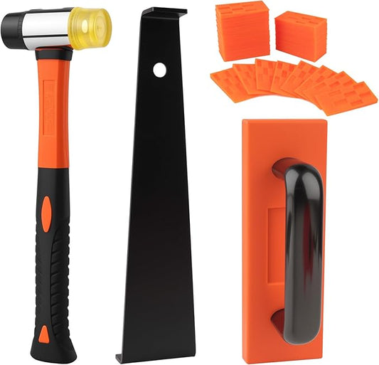 43-Piece Laminate Flooring Installation Kit with Sturdy Double-Ended Hammer, Steel Return Hooks, Snug-Fitting Two-Handed Knocking Block with Handle, and Shims, Perfect for Home and Professional Use