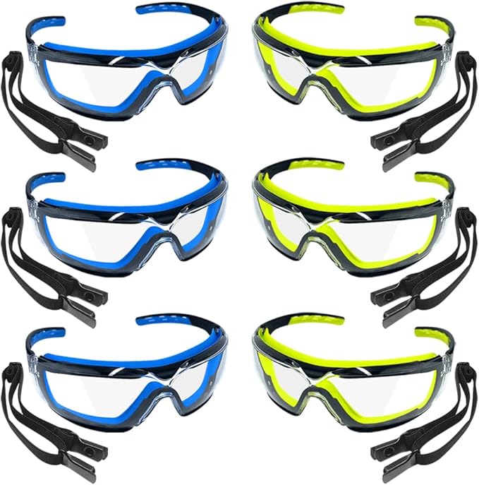 6 PCS Safety Glasses for Men & Women, ANSI and CE Certified, Adjustable and Impact-Resistant, Anti-Fog Clear Lenses, 100% UV Eye Protection Glasses