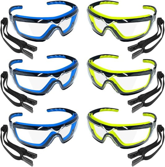 6 PCS Safety Glasses for Men & Women, ANSI and CE Certified, Adjustable and Impact-Resistant, Anti-Fog Clear Lenses, 100% UV Eye Protection Glasses
