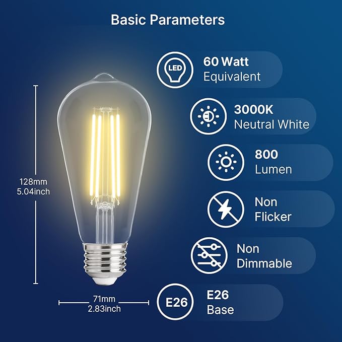 FLSNT Dusk to Dawn Outdoor Sensor ST19 LED Light Bulb, 7W (60W Eqv.), 800LM,Vintage Filament E26 Base, Auto On/Off Photocell Automatic for Energy-Efficient Outdoor Lighting, 3000K Warm White, 4 Pack