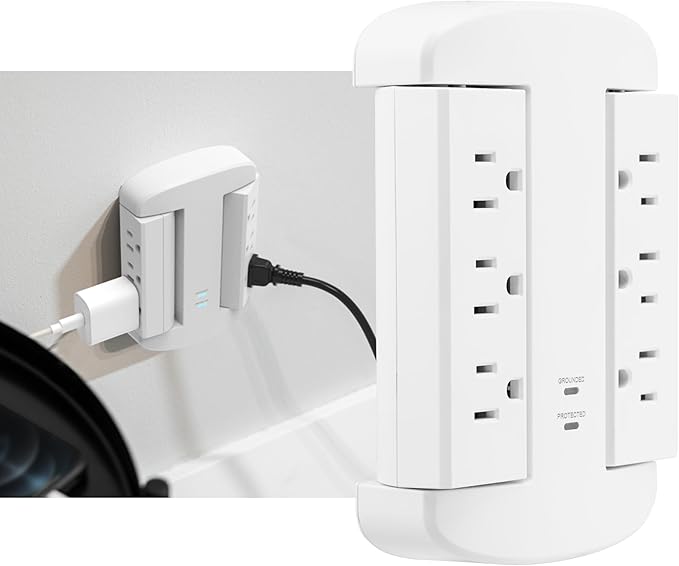 GE 6-Outlet Extender, Surge Protector, Swivel Side Access, Wall Tap Adapter, 3-Prong, 980 Joules, ETL Listed, White, 81781