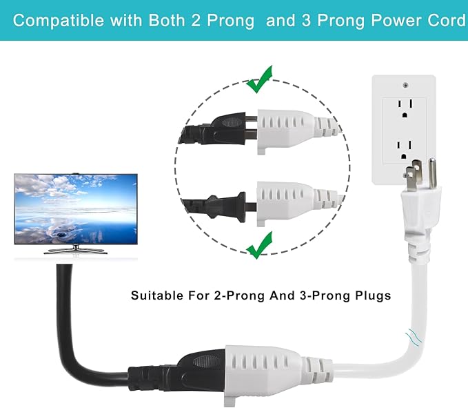 SPARKING Short Extension Cord 1 Foot - 12in White AC Indoor 3 Prong Extension Cord,16AWG Mini Small Short Grounded Appliance Power Extensions Cord, 125V 13Amp Single Outlet Saver Electrical Extenders