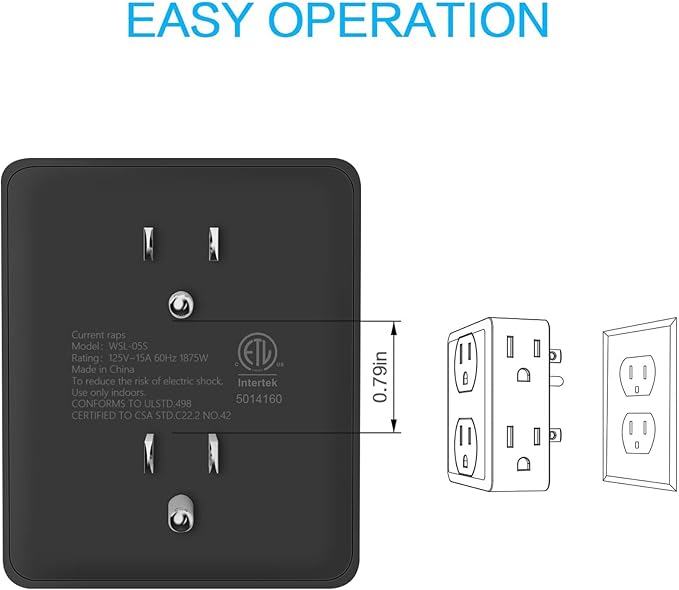 Outlet Extender, HICITY Multi Plug Outlet with 6 Electrical Outlets Adapter, 3-Prong Wall Outlet Tap for Cruise Ship Home Office Dorm, Black (2 Pack)