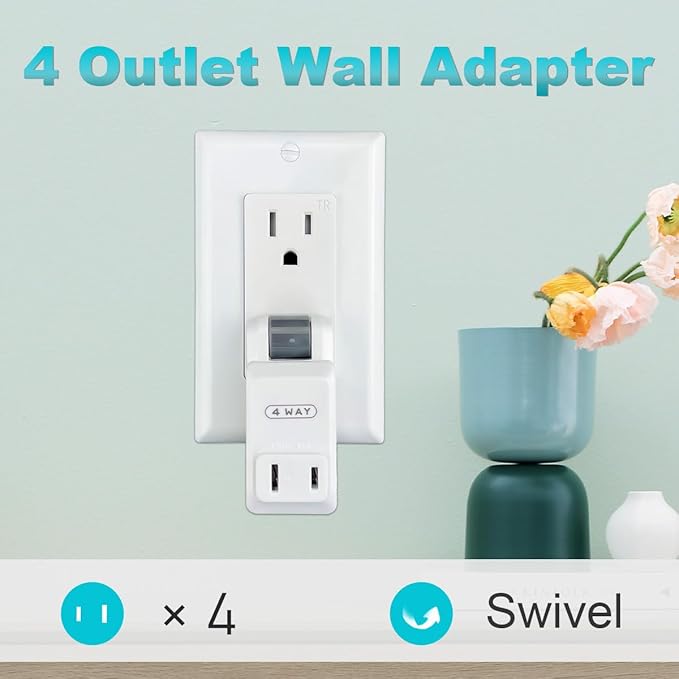 SYCON 4 Outlet Wall Adapter, 2-Prong Swivel Ungrounded Indoor AC Mini Plug Wall Tap - White