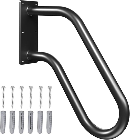 Handrails Wall Mount Stair Safety Handle Non-Slip Step Metal U-Shape Grab Yard Mounted Garage Porch Garden Hand Railings Powder Coated Heavy Duty Indoor or Outdoor Safe Bars Black for 1 to 3 Steps