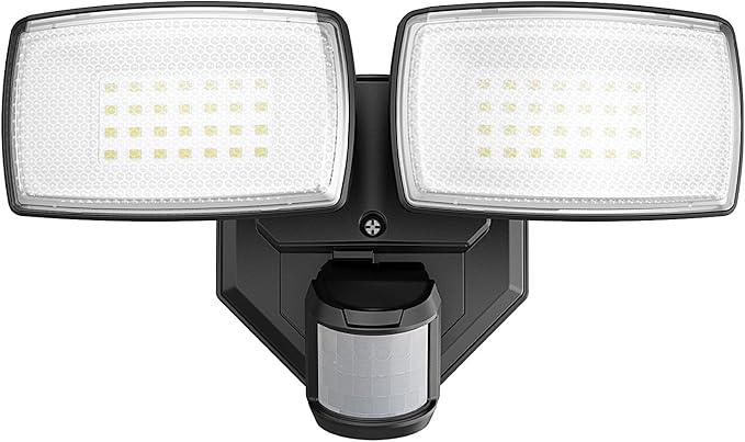 Onforu 32W 2 Head Motion Sensor Outdoor Lights, 3200LM 6500K LED Security Light, Dusk to Dawn, Motion Detector Light for Outside, IP65 Waterproof Flood Lights for Garage, Yard(Black)