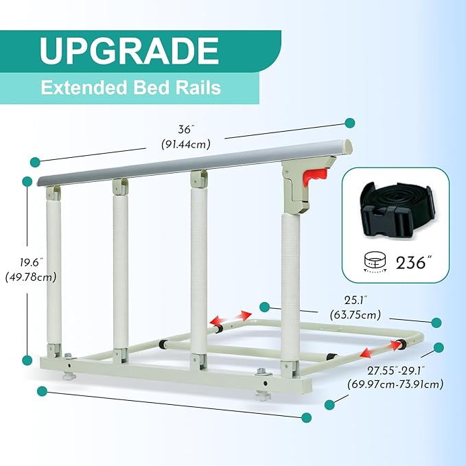 37.8" x 16.3" Folding Bed Rail for Elderly Adults with Safety Guard & Assist Handle for Fall Prevention, Fits Twin Full Queen King Beds